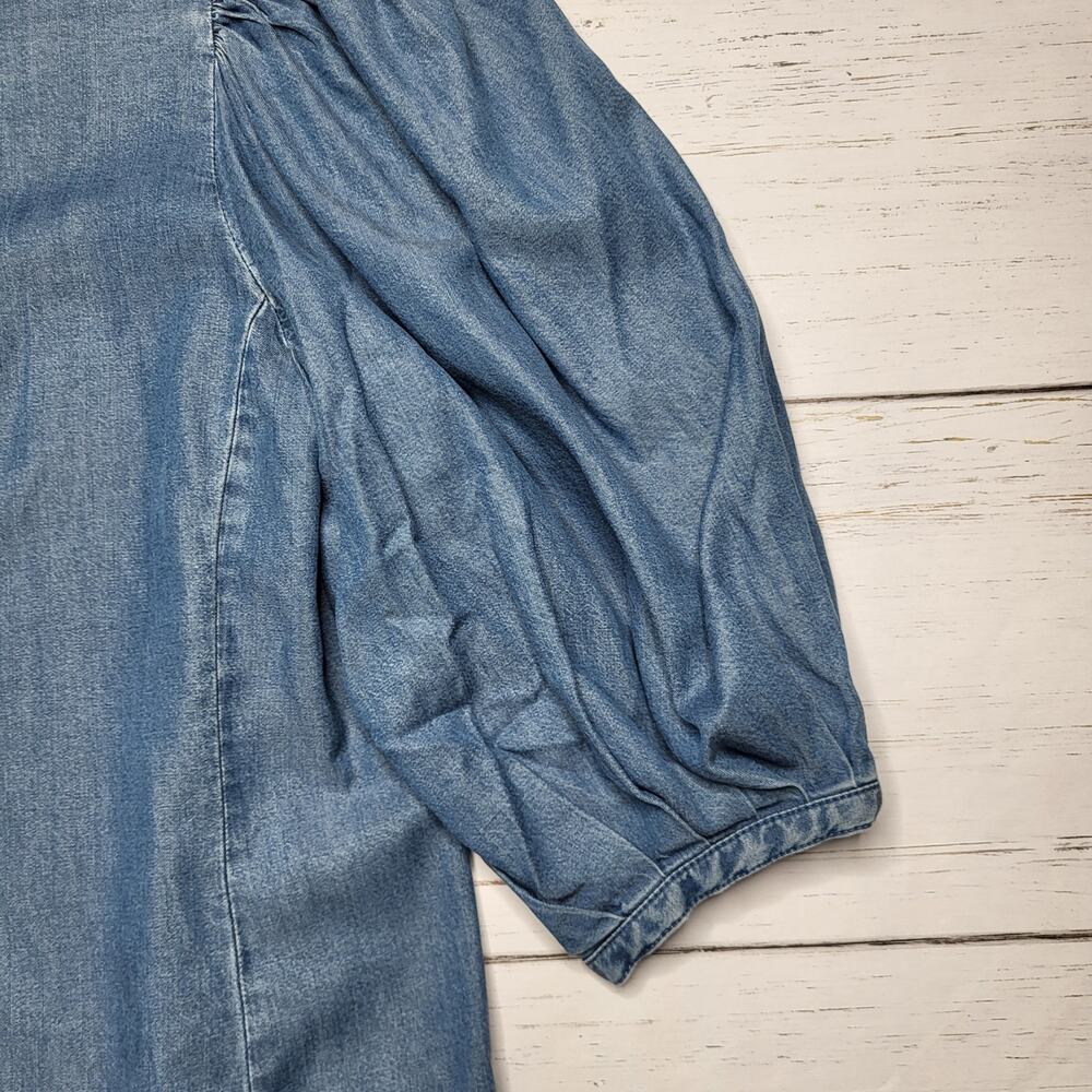 Madewell Denim Jean Puff Sleeve Button Up Top Lightweight Western Small 4 - Picture 7 of 10